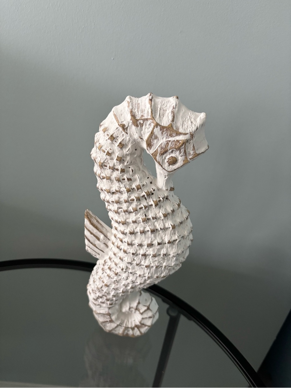 Rustic White Seahorse Decorative Sculpture - Home Art